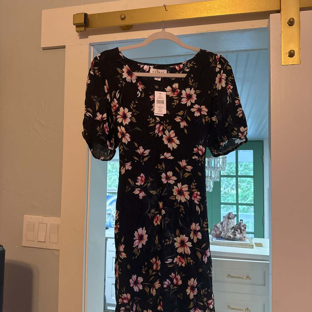 Velvet by Graham & Spencer Black and Pink Floral Midi Dress